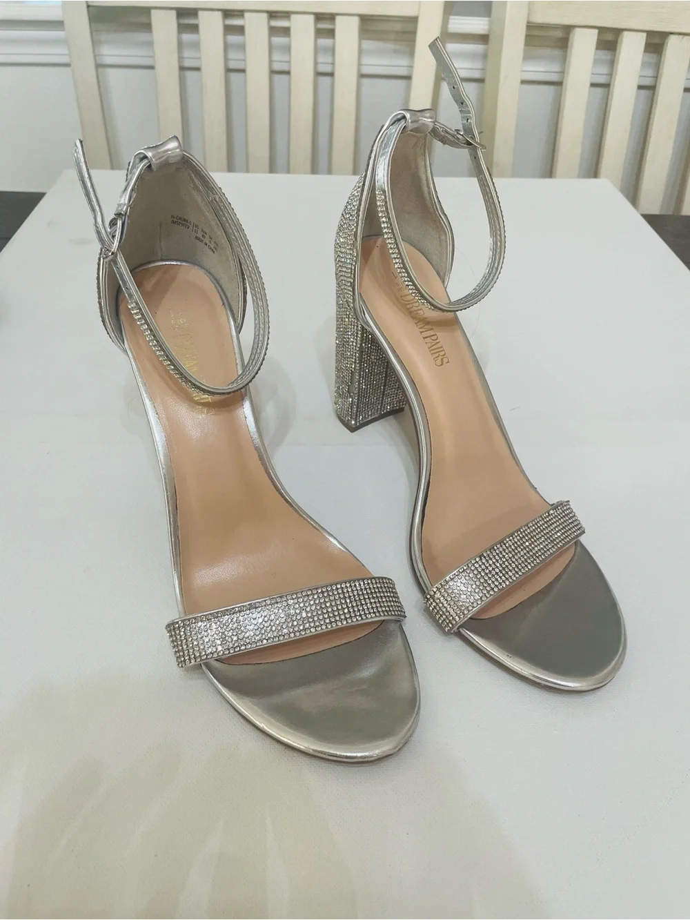 Dream Paris Rhinestone Block Heel Ankle Strap Sandals Silver Size 11
